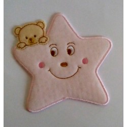 Iron-on Patch - Pink Star with Teddy Bear